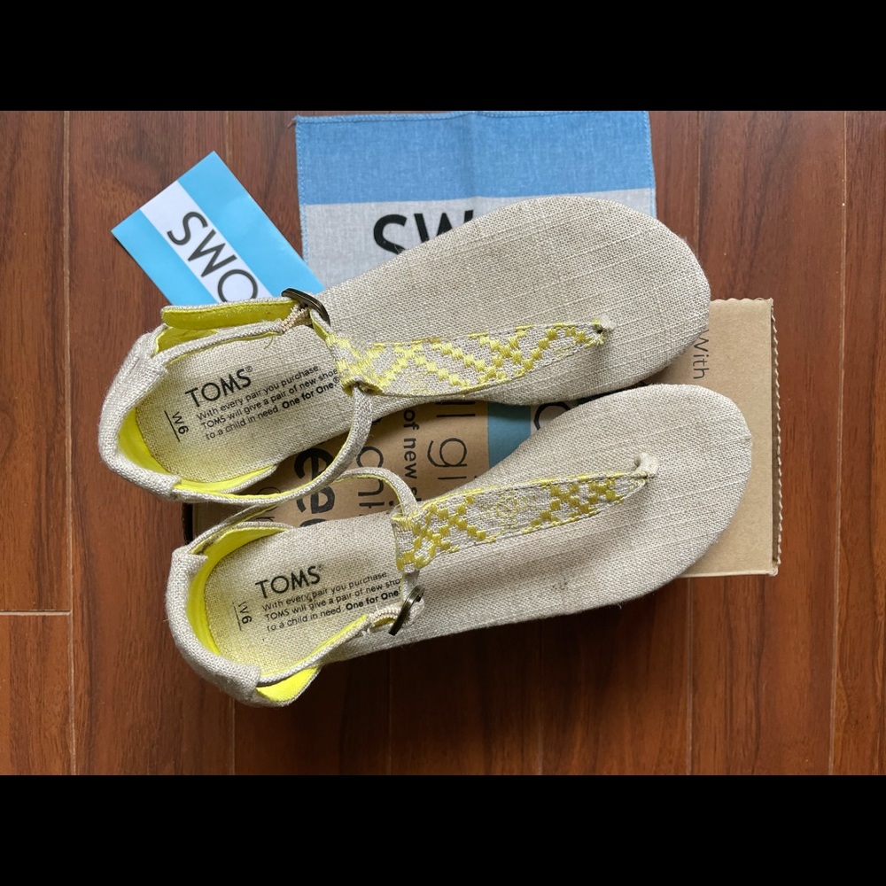 TOMS Playa Sandals Yellow Burlap - Picture 2 of 5